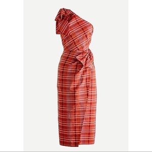 J. Crew One Shoulder Plaid Midi Dress Bow Accents